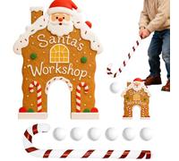 Gingerbread Golf Game Set, Funny Santa Gingerbread House Christmas Golf Games with Candy Cane Club and Balls, Novelty Family Interactive Toys for Holiday Gather Parties Carnival