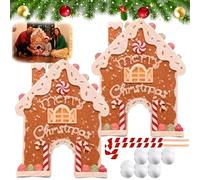 Gingerbread Golf Game Set, Reusable Holiday Wooden Mini Golf Toy with Candy Cane Club & Balls, Gingerbread Candy Cane Golf Game, Xmas Holiday Family Indoor Outdoor Party Activity Challenge Gift (2Set)