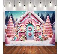 Gingerbread House Backdrop Candy Cane Lollipop Sugar Lolly Photography Winter Snow Christmas Tree Baby Shower Birthday Party Decor Banner Supplies Family Photo Shoot Props (7X5FT)