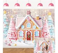 Gingerbread House Backdrop Christmas Candy House Backdrop Pink Winter Wonderland Snowflake Photo Background for Kids Candyland Themed Banner Photo Booth Props (7X5FT (210x150cm))