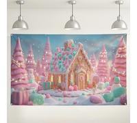 Gingerbread House Backdrop, Cute Peach Candy Winter Wonderland Decorations, Festive Holiday Photography Background for Christmas Parties and Events 71x43 Inch