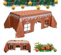 Gingerbread House Christmas Tablecloth, Funny Xmas Rectangle Table Cover Washable Stain-Resistant Christmas Gingerbread Playhouse Table Tent for Kids' Birthdays, Parties, and Holidays (120×150cm)