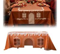 Gingerbread House Christmas Tablecloth - Square Xmas Tablecloth, Waterproof Polyester Decor for Kitchen Dining Party/Home/Children's Party/Photo Backdrop (small)