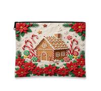 Gingerbread House Christmas Theme Makeup Bag 7x9 Inch | Gingerbread House, Cosmetic Bag, Poinsettia Flowers, Candy Canes, Peppermint Swirl, Winter Holiday Decor