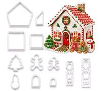 Gingerbread House Cutter Set, 12-Piece Plastic Christmas Molds, White