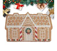 Gingerbread House Door Mat, 40x60cm Cute Brown Christmas Welcome Artificial Coir Door Mat, Gingerbread Non Slip Entrance Rugs, Christmas Winter Them Rugs for Indoor Outdoor Bathroom Kitchen Decor