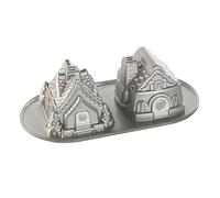 Nordic Ware Gingerbread House Duet Pan, Cast Aluminium Gingerbread House Tin with 2 Unique Designs, Non-Stick Baking Tin Made in The USA, Colour: Silver