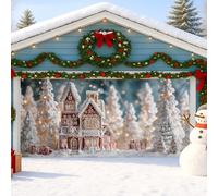 Gingerbread House Garage Door Cover, Winter Wonderland Christmas Decorations, 7ft X 8ft Festive Holiday Outdoor Decor, Snowy Scene for Xmas Party 157x71 Inch