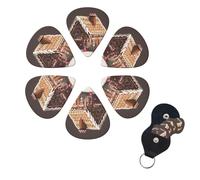 Gingerbread House Guitar Picks 6 Pack, 0.96mm Thickness Celluloid Bass Pick with Leather Guitar Pick Holder Keychain Abstract Art Pics Plectrum for Acoustic Electric Guitar, Ukulele, Bass