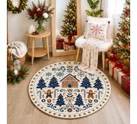 Gingerbread House Holiday Art Christmas Round Area Rug 3ft | Gingerbread Man, Round Carpet, Candy Canes, Art Motifs, Nordic-inspired, Seasonal Home Decor, Cozy Winter Atmosphere