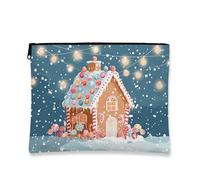Gingerbread House Makeup Bag, Christmas Candy Themed Cosmetic Travel Pouch for Women, Portable Small Canvas Zipper Organizer, Holiday Skincare Toiletry Bag, Brown, 7x9 Inch, Bag