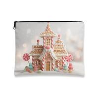 Gingerbread House Makeup Bag, Sweet Candy Cottage Cosmetic Travel Pouch for Women, Portable Small Canvas Zipper Organizer, Holiday Skincare Toiletry Bag, Multicolor, 7x9 Inch, House