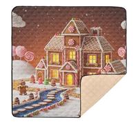 Gingerbread House & Man Christmas Scene Cute Foldable Baby Activity Play Mat for Floor Washable Padded Play Mat for Baby Toddler Infant, 50'' x 50''