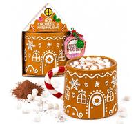 Gingerbread House Mug Hot Chocolate & Marshmallows Gift Set - Christmas Gingerbread House Ceramic Mug with 20g Cocoa Drink Mix & 12g Marshmallows. Christmas Gift for Kids Stocking Fillers