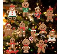Gingerbread House Ornaments - 12pcs Christmas Tree Decoration - Plastic, Hanging, Brown, Rustic Gingerbread House, Christmas (Biscuit Man)