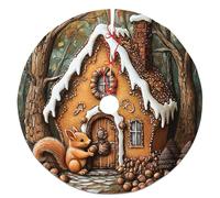Gingerbread House Squirrel Christmas Tree Skirt, Brown Festive Decor for Winter Holiday Celebration, Cozy Woodland Home Decoration 48 Inch