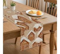 Gingerbread House Table Runner, Cozy Winter Cottage Style Holiday Decor for Festive Family Gatherings 13x72 Inch