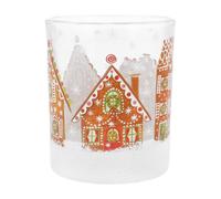Gingerbread House Tealight Holder | Round Glass Christmas Candle Holder | Xmas Tea light Votive Pot Candle Gifts - 7cm