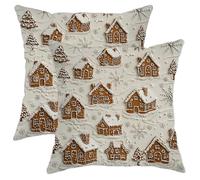Gingerbread House Throw Pillow Covers, Aesthetic Brown Winter Holiday Cushion Cases, Festive Xmas Decoration for Home Sofa Bedroom Living Room 16x16 Inch