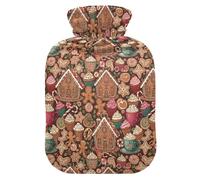 Gingerbread House & Treats Christmas Pattern Hot Water Bottles with Soft Cover, 1L Water Bag for Hot and Cold Therapies