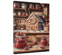 Gingerbread House Wall Art, Brown Gingerbread Canvas Print, Winter Holiday Kitchen Decor, Rustic Home Aesthetic Wall Hanging For Dining Room, Unframed 12x16 Inch