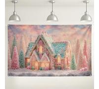 Gingerbread House Wall Backdrop, Cute Winter Pastel Party Decorations, Sweet Holiday Photography Background for Christmas Events 71x43 Inch
