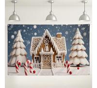 Gingerbread House Winter Backdrop, Cute Snowy Scene Party Decorations, Holiday Indoor/Outdoor Photography Background for Christmas Celebrations 71x43 Inch