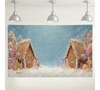 Gingerbread House Winter Wonderland Backdrop, Sweet Candy Decor for Holiday Parties, Christmas Indoor/Outdoor Photography Background 71x43 Inch