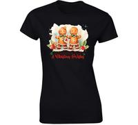 Gingerbread Kisses & Christmas Womens T-Shirt Festive Retro Holiday Cute Xmas Gift Ladies Tshirt Black - Medium