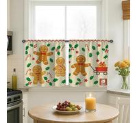 Gingerbread Kitchen Curtains, Christmas Festive Candy Cane Holly Xmas Red Cafe Curtain Panels with Rod Pocket for Laundry Room Sink Area Hallway Apartment Window Decor 26x30 Inch