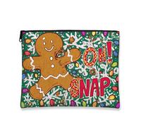Gingerbread Makeup Bag, Fanciful Christmas Cosmetic Travel Pouch for Women, Portable Canvas Zipper Organizer, Green, 7x9 Inch, Gingerbread
