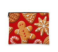Gingerbread Makeup Bag, Holiday Biscuit Cosmetic Travel Pouch for Women, Portable Small Zipper Organizer, Christmas Skincare Toiletry Bag, Red, 7x9 Inch, Gingerbread