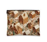 Gingerbread Makeup Bag, Holiday Village Cosmetic Travel Pouch for Women, Portable Small Canvas Zipper Organizer, Winter Skincare Toiletry Bag, Brown, 7x9 Inch, Bag