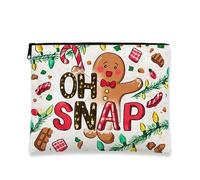 Gingerbread Makeup Bag, Playful Christmas Cosmetic Pouch for Women, Portable Canvas Zipper Organizer, Holiday Skincare Toiletry Bag, White, 7x9 Inch, Gingerbread