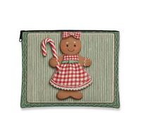 Gingerbread Makeup Bag, Vintage Fanciful Cosmetic Travel Pouch for Women, Portable Small Canvas Zipper Organizer, Winter Holiday Toiletry Bag, Green, 7x9 Inch, Gingerbread