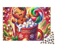 Gingerbread Man 1000 Piece Jigsaw Puzzle Paper for Adults Christmas Candy Colourful Mug Puzzle Game for Family Home Decor Gift 52x38cm/1000pcs
