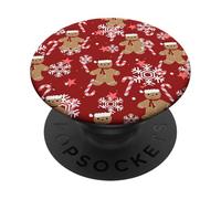 Gingerbread Man and Candy Cane with Snow Pattern Christmas PopSockets Adhesive PopGrip