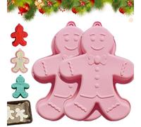 Gingerbread Man Baking Tray, 2Pieces Large Silicone Cake Pan, 3D Christmas Gingerbread Silicone Cake Mold, Non Stick Pie Mould Bakeware Tray for Cakes Cookiess Brownies Jelly Soap (Random Color)