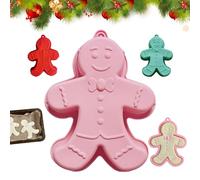 Gingerbread Man Baking Tray, Large Silicone Cake Pan, 3D Christmas Gingerbread Silicone Cake Mold, Non Stick Pie Mould Bakeware Tray for Cakes Cookiess Brownies Jelly Soap (Random Color)