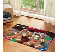 Gingerbread Man Candy Dog Food Mat, Absorbent Pet Feeding Mat for Food and Water Bowls Non-Slip Placement Pad for Floors Waterproof Quick Dry Water Dispenser Mat for Dogs Puppy Cats 12x18 Inch