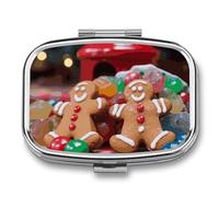 Gingerbread Man Candy Pill Box 2 Compartment Pill Case Portable Pocket Pill Organizer Medicine Vitamin Organizer for Men Women