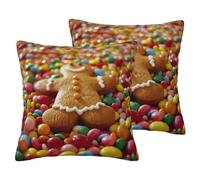 Gingerbread Man Candy print 2 Pack Imitation Linen Pillowcases, fit for Sofa and Bed, for Modern Home Decor