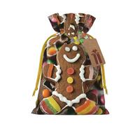 Gingerbread Man Candy Print Christmas Drawstring Gift Bags Reusable Xmas Candy Bags For Christmas Party