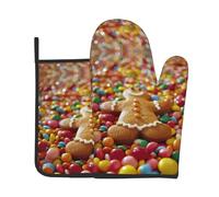 Gingerbread Man Candy Print Oven Mitt & Pot Holder Set, A Must-Have for Kitchen Oven Microwave Grill