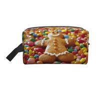 Gingerbread Man Candy Print Portable Travel Toiletry Storage Bag Large Capacity 600D Polyester Cosmetic Storage Bag