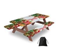 Gingerbread Man Candy Print Waterproof Picnic Table Cover With Bench Cover Set Of 3 Elastic Edge Durable Outdoor Tablecloth