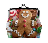 Gingerbread Man Candy Printed Coin Purse Pouch-Mini Coin Wallet,Change Purse,Leather Coin Pouch Holder For Woman Girls, Black, One Size, Modern,european Style, Retro