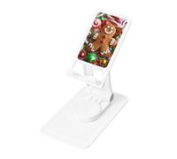 Gingerbread Man Candy Prints Rotating Cell Phone Stand with 360° Swivel Base - Foldable Square Desk Phone Holder for iPhone 16 15 14 13 12 11,All Phones,White