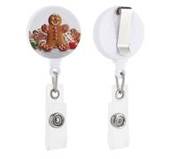 Gingerbread Man Candy Retractable Badge Reel - Personalized ID Name Badge Holder with Lanyard Cute Badges Reel Holder Round Nurse Doctor Name Tag Badges Clip for Work