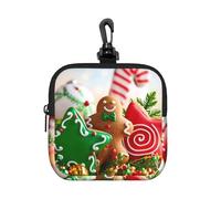 Gingerbread Man Candy Square Zipper Pouch with All-Over Print,Waterproof Rubber-Fabric, Lightweight Durable Small Organizer Bag for Coins, Cards, Keys